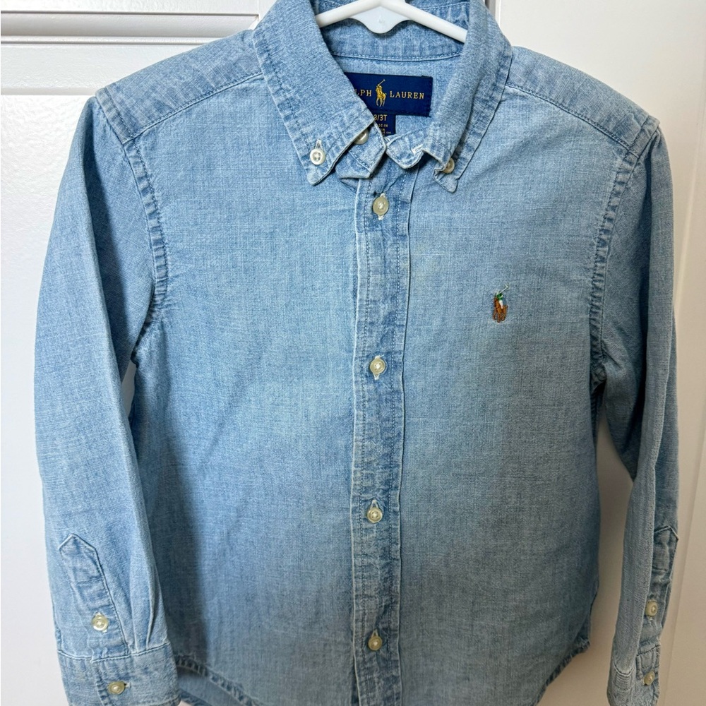 Ralph Lauren Light Blue Chambray/ Denim Button-Down Shirt with signature pony 3T